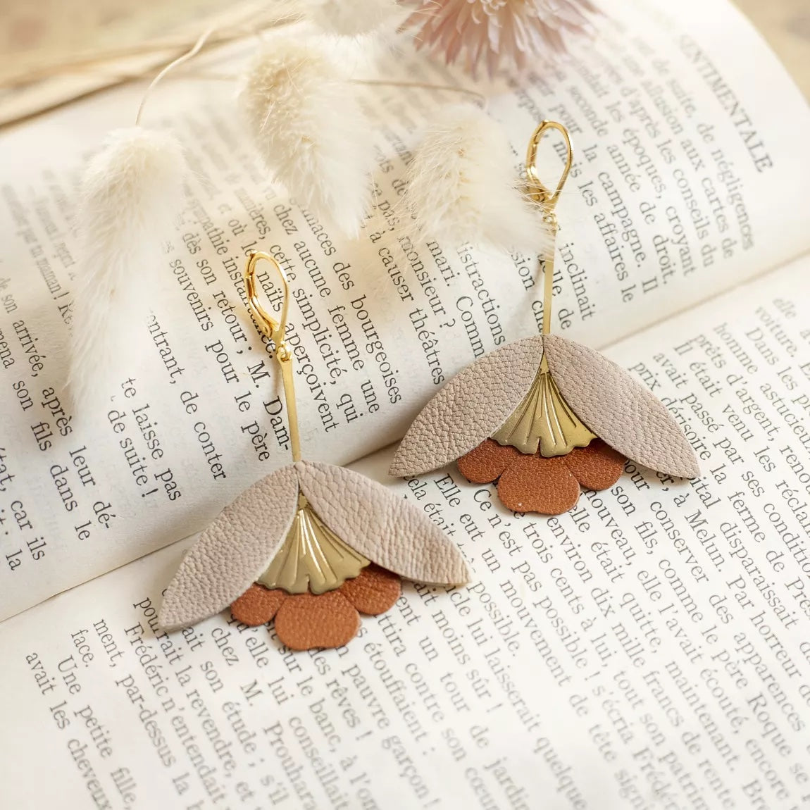 ORECCHINI FLEUR DE GINKO MARRONE ORO