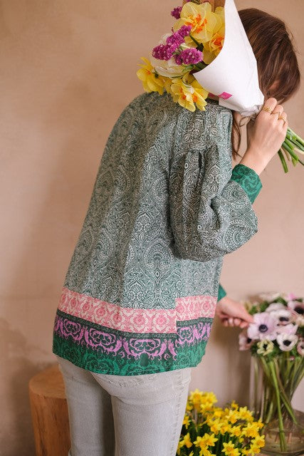CAMICIA FIORI ORIENTE VERDE