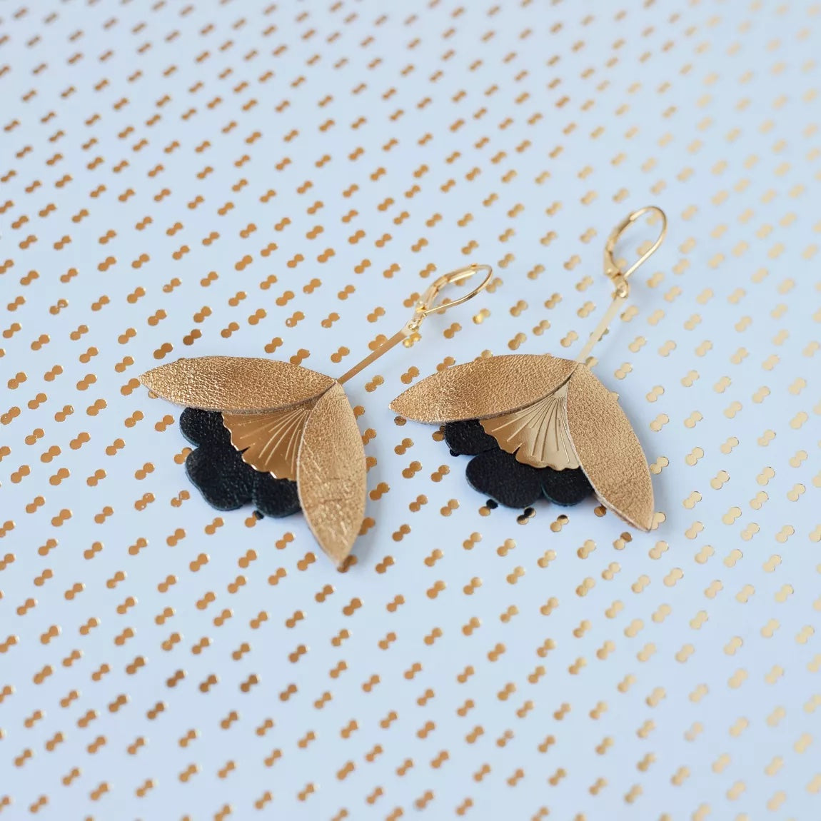 ORECCHINI FLEUR DE GINKO NERO ORO