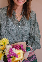 CAMICIA FIORI ORIENTE VERDE