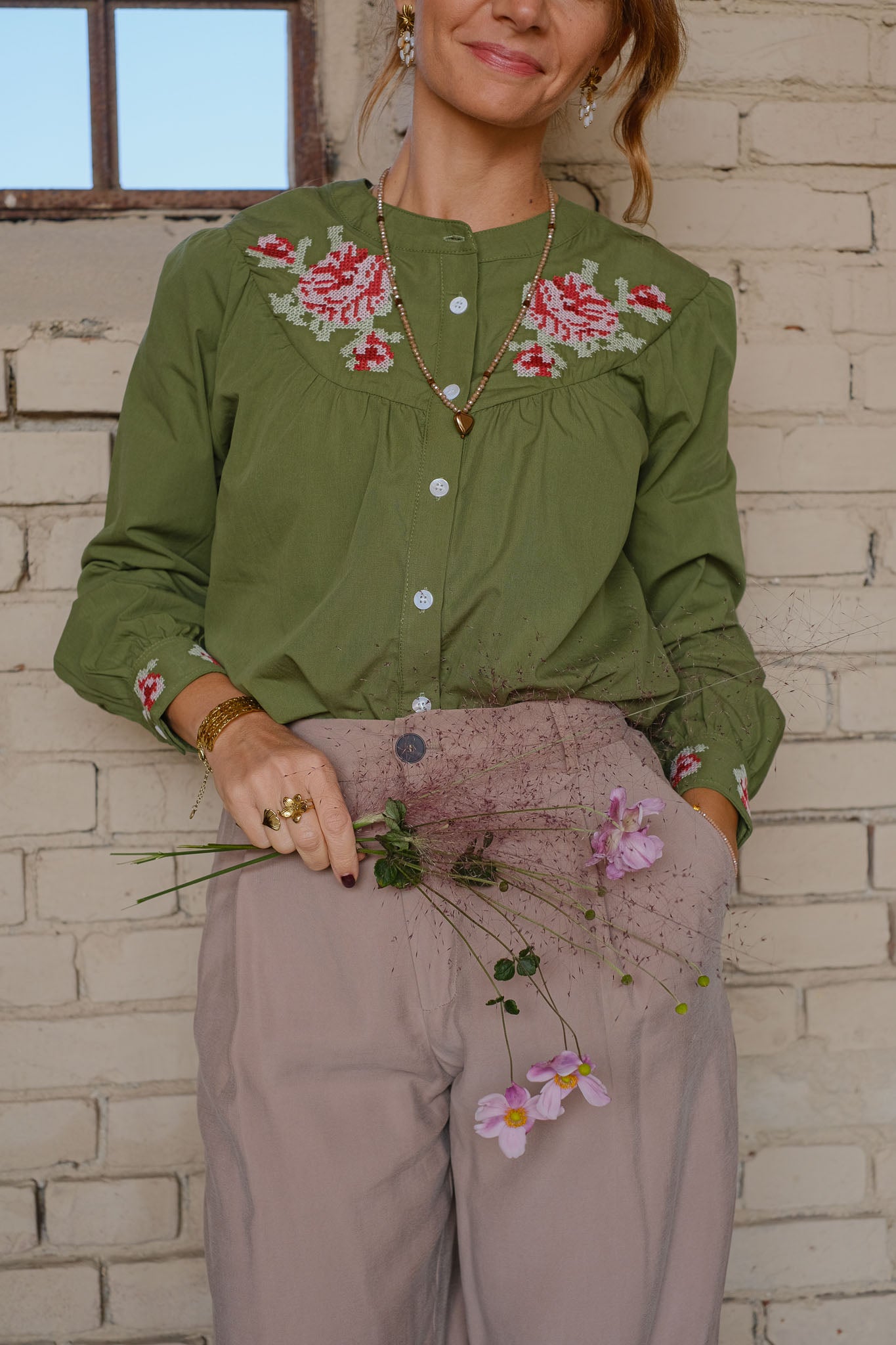 CAMICIA RICAMATA VERDE