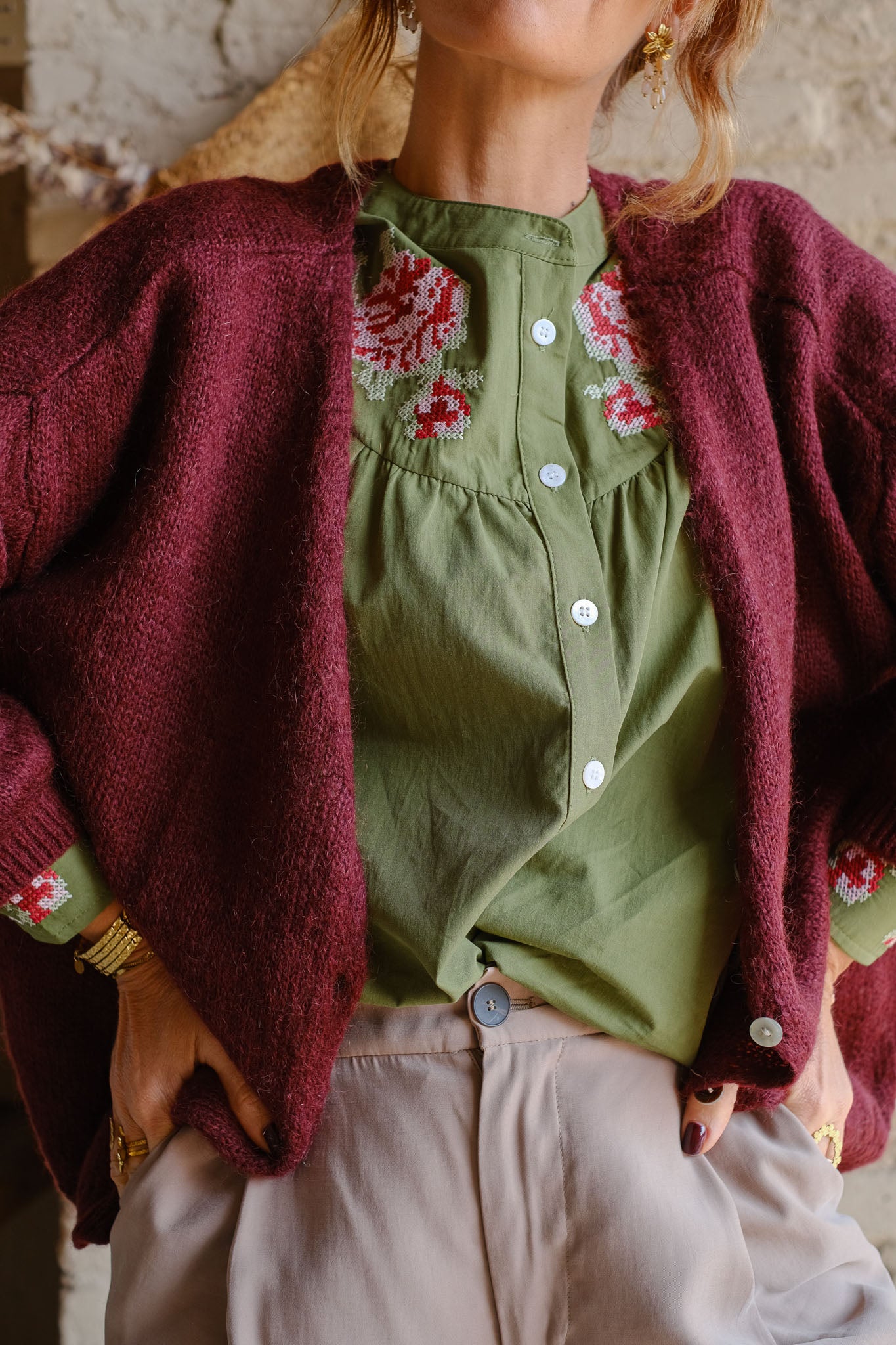 CARDIGAN LIGHT MOHAIR BORGOGNA