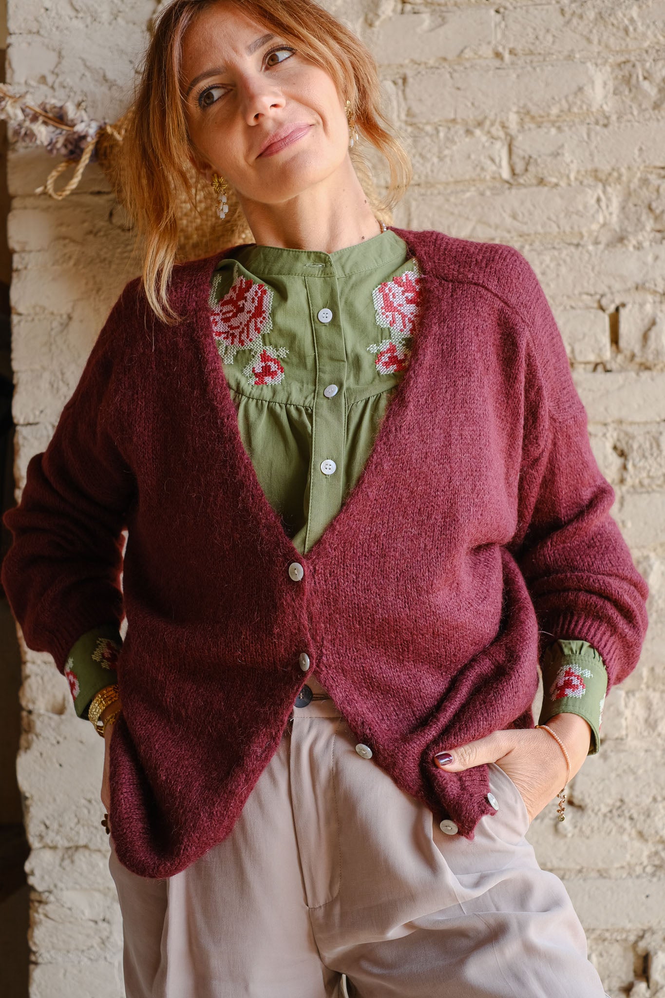 CARDIGAN LIGHT MOHAIR BORGOGNA