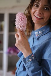 CAMICIA JEANS RICAMI ROSA