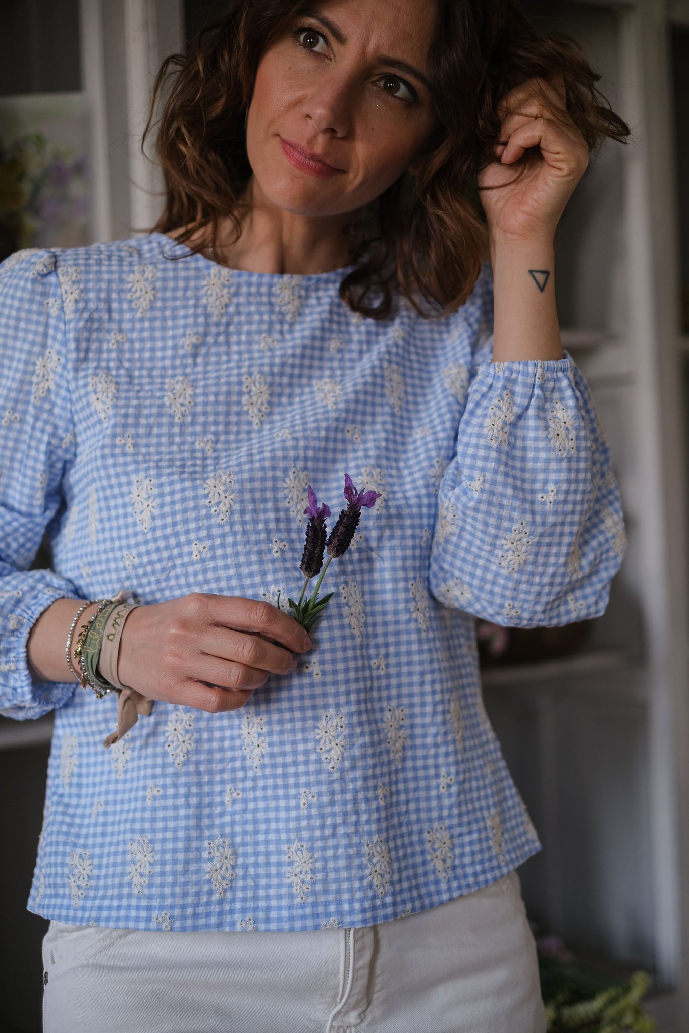 BLUSA VICHY FIOR DI CIELO